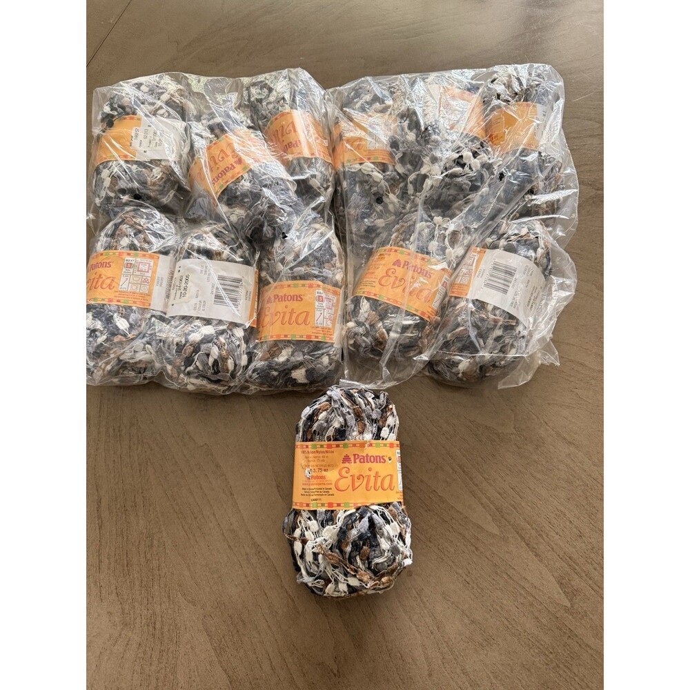 12 Balls Patons Evita Ladder Yarn Color Sierra 100% Nylon 1.75 oz ea Gray White